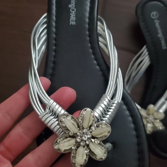 Charming Charlie Black and Silver Sandals - Picture 2 of 5